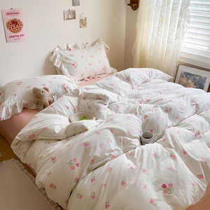 Bộ ga trải giường thiết kế đẹp mắt, chất liệu microfiber sợi đôi đã qua xử lý, kèm vỏ gối ren, vỏ chăn, ga trải giường, bộ đồ giường - Product Image 2