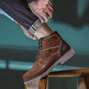 Nouvelles bottes en PU à lacets pour hommes, style rétro britannique, mode, cheville, imperméables, confortables, semelle durable, légères, respirantes, bout pointu - Product Image 3