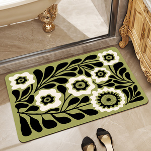 Tapis <span class=keywords><strong>de</strong></span> bain en diatomite à motif floral - Texture absorbante et antidérapante pour <span class=keywords><strong>les</strong></span> toilettes, l'entrée <span class=keywords><strong>de</strong></span> <span class=keywords><strong>la</strong></span> salle <span class=keywords><strong>de</strong></span> bain et l'entrée - Product Image 3