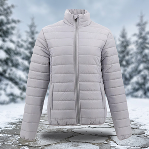 Veste matelassée à capuche gris clair pour homme General Industries, col montant, fermeture éclair, coupe-vent, polyester/nylon, hiver, décontractée, chaude - Product Image 2