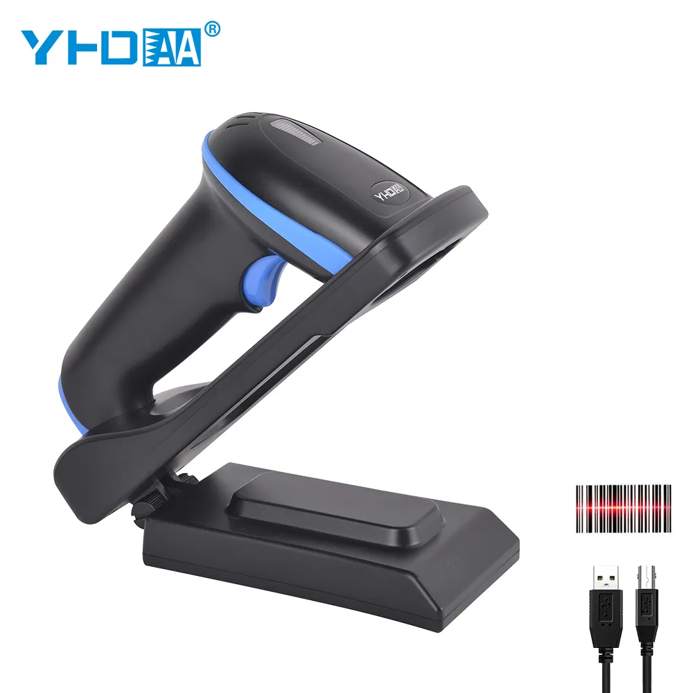 YHDAA ad alta velocità palmare OEM ODM cablato 1D Laser USB scanner lettore di codici a barre dalla fabbrica Plug and Play con Base