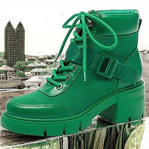 Botines Verdes para Mujer con Cordones, Tacón Cuadrado, Estilo Combate, Casual, para Calle - Product Image 3