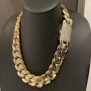 Hip Hop Jewelry Men Thick Miami Cuban Necklace 28MM 24" 1kilo Gram 14K Gold Plated Plain Style 999 Silver Cuban Chain