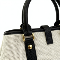 Bolso Tote de Lona de Color Sólido en Cuero Genuino Personalizado SHX - Bolso Tipo Satchel Negro y Blanco con Herrajes Dorados