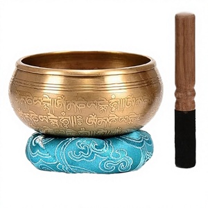 MZ International Brass Tibetan Singing Bowl-High Quality Sound Yoga Meditation Metal Handicraft Scenic Word Design - Product Image 2