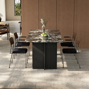 Table à manger contemporaine en <span class=keywords><strong>bois</strong></span> massif avec dessus en marbre pour <span class=keywords><strong>restaurant</strong></span>, hôtel, cuisine, villa, meubles de salle à manger modernes - Product Image 5