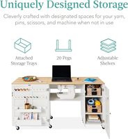 Grande table de couture pliable, station de travail compacte et polyvalente avec roulettes, deux plateaux et portes magnétiques