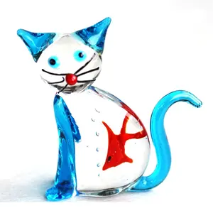 ทำให้ความแปลกใหม่แก้วแฟชั่น Murano แก้วแมวขนาดเล็กสัตว์รูปแกะสลัก