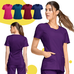 Hospital Uniforms Scrub Set Unisex Moisture Wicking Knitted Rose Red Wine Red Deep Purple Azure Blue Navy Blue S XXL - Product Image 3