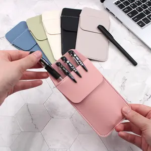 Wholesale Office Students PU Leather Roller Ball Pen Holder Portable Leather Pencil Holder Pen Case