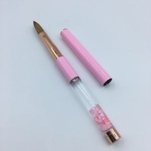 Pinceau à ongles en poils de Kolinsky véritable avec logo personnalisé, manche rose pailleté pour l'extension d'ongles en acrylique - Product Image 2