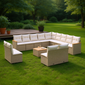 Set Divano da Giardino Modulare in Rattan PE Beige, Arredamento da Esterno con 10+ Posti, Design Contemporaneo - Product Image 2