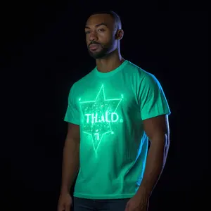 Camiseta com estampa personalizada para homens, camiseta de algodão pesado com ajuste muscular e reflexivo, brilho no escuro