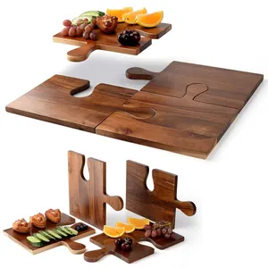 4er-Set Rätselgriff Akazienholz-Schneidebrett-Set individualisierte Holz-Schneidebretter zum Servieren von Speisen, Fleisch