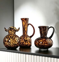 Vase en verre soufflé à la main RYLAVA, motif écaille de tortue léopard, avec poignée, léger, pour mariage, hydroponie, décoration de table, pour la maison
