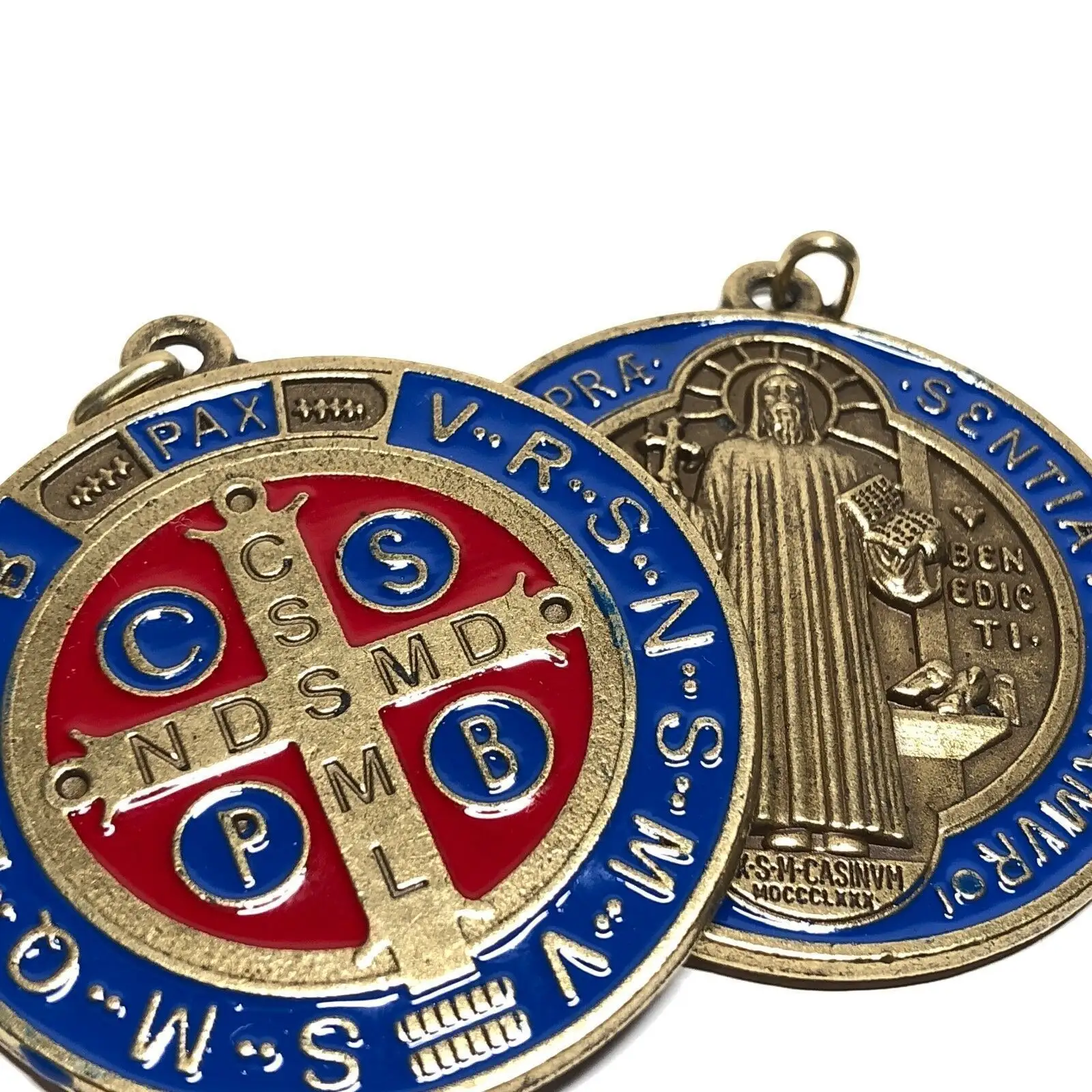 Medali Natal enamel biru dan merah hadiah semangat UNTUK LIBURAN dan pernikahan salib arketisan medali Paus memberkati St Benedict medali Dinding