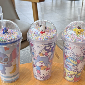 New nhựa nước Tumbler LED ánh sáng lên dễ thương phim hoạt hình Mug Stitch double-layer Đảng trẻ em ly với rơm và nắp - Product Image 2