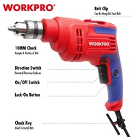 WORKPRO Perceuse électrique professionnelle 10MM Perceuse à fil pour outil électrique à vitesse variable