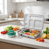 Boîte à lunch en acier inoxydable Aohea à 5 compartiments avec couvercle en silicone pour enfants et adultes