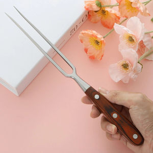 Couteaux et accessoires de cuisine en acier inoxydable pour barbecue, manche en bois, couteau et fourchette à brochettes en forme de U pour bœuf et agneau, pour extérieur - Product Image 4