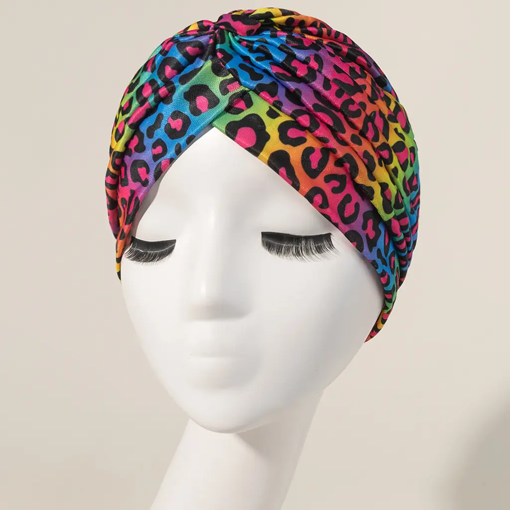 The new hot women's headscarf hat Colorful leopard print flower forehead crossed Indian hat pleated beanie