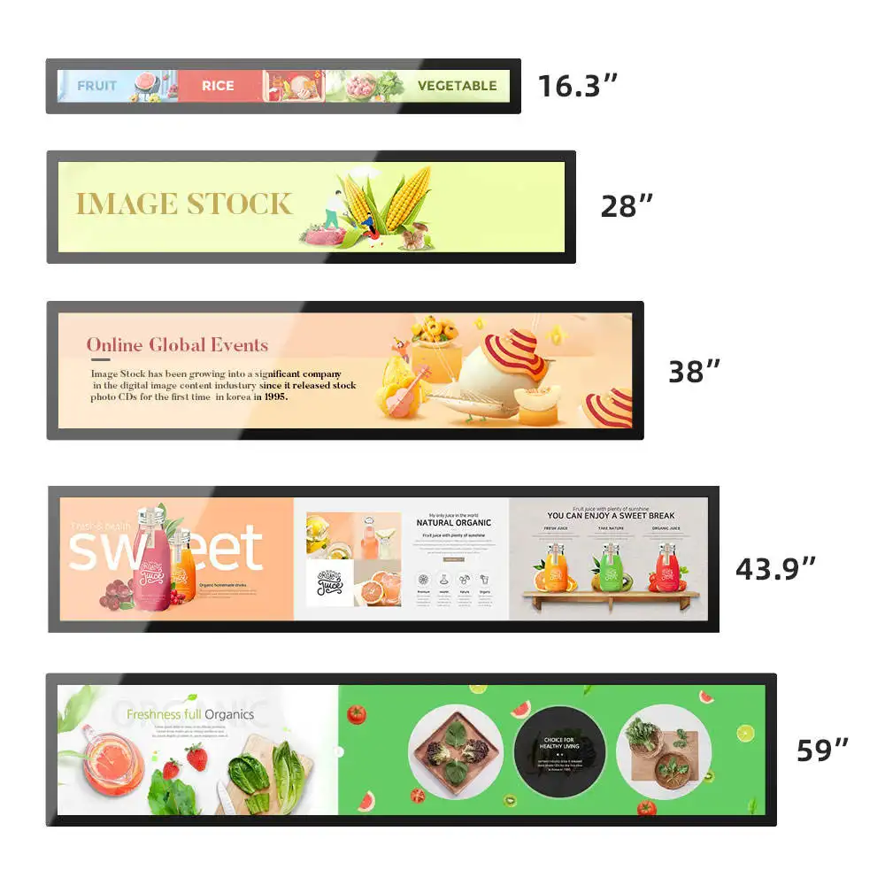 CUSTOM Größe Banner Supermarkt Stretched Bar LCD Ultra Wide Shelf Edge Werbe bildschirm Monitor Digital Signage und Display