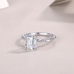 <span class=keywords><strong>Bague</strong></span> de fiançailles de luxe en diamant de laboratoire taille émeraude 3,2 carats <span class=keywords><strong>D</strong></span> VVS1, en argent 925 avec tige torsadée, certifiée IGI, pour demande en <span class=keywords><strong>mariage</strong></span> - Product Image 2