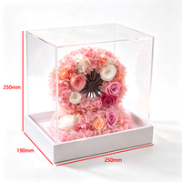 Boîte de présentation personnalisée en acrylique haute transparence, anti-poussière, avec base blanche, pour rose éternelle ou fleur préservée