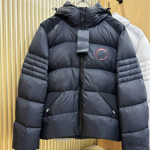 Veste matelassée à capuche zippée en duvet d'oie bleu marine : Vêtement d'extérieur décontracté chaud pour l'hiver - Product Image 1