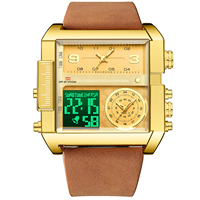 VA VA VOOM Jam Tangan Elektronik Fashion Bisnis Tali Kulit Tahan Air Jam Tangan Pria Tahan Air Tampilan Ganda Jam Digital