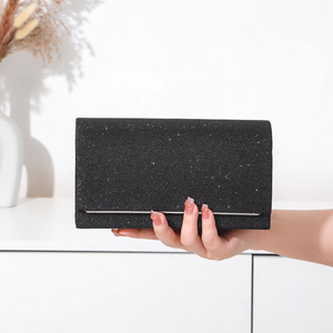 Sac de soirée de luxe carré Bell pour femme, pochette minimaliste scintillante avec barre en acier, sac à main brillant pour fête - Product Image 1