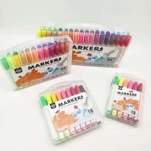 12 18 24 36 Kleuren Driehoekige Staaf Fibre Tip Pen Kinderen Wasbaar Aquarel Marker Pen Set Met Aangepaste Logo