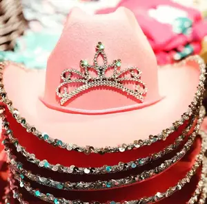 Letter Denim Hat Sequin Manufacturer In Stock Western Denim Hat Crown Denim Cowboy Hat