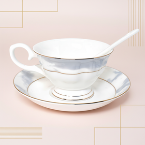 Elegant Fine Bone China Ceramic Tea Cup and Saucer <b>Set</b> with Eco-Friendly Design for Afternoon Tea and Arabic Turkish Coffee - Product Image 6