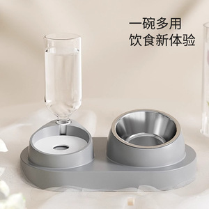 Cat Double Bowl With <b>Automatic</b> <b>Water</b> <b>Dispenser</b> Easy To Clean For Cat Feeding And Drinking - Product Image 4