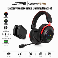 JINMS Cyclones V9 Plus Headset Gaming Nirkabel Baterai Dapat Diganti 4 Mode Headset Gaming Fps untuk Turnamen Headset Gaming