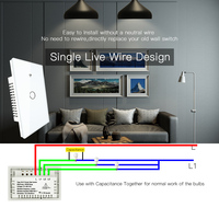 Interrupteur mural tactile WiFi RF433, pas besoin de fil neutre, télécommande sans fil, interrupteur mural intelligent à un seul fil, 1 gang