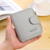 Dompet Pendek Kancing Ritsleting Wanita Dompet Koin Kecil Kulit PU Dompet Multifungsi Warna Polos