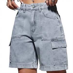 Short cargo en jean délavé uni, taille mi-haute, avec fermeture boutonnée, style Bermuda pour homme, décontracté, été, streetwear - Product Image 4