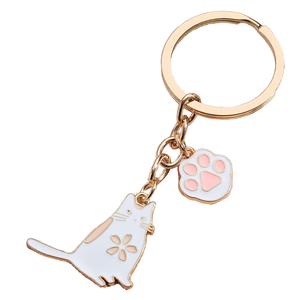 Llavero de aleación de zinc esmaltado con diseño de gato blanco lindo y dije de pata, colgante de moda de forma irregular, adorno ligero para bolso - Product Image 1