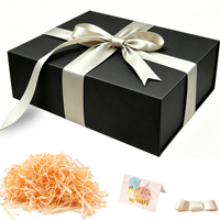 Ensemble de boîtes cadeaux pliables avec papier de raphia déchiqueté, carte de vœux et ruban de satin pour les cadeaux de fêtes