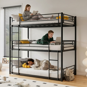 <span class=keywords><strong>Lit</strong></span> superposé triple moderne, taille double, structure métallique, modulaire, pour enfants, gain de place, mobilier de chambre, salon, école, appartement, usine - Product Image 2