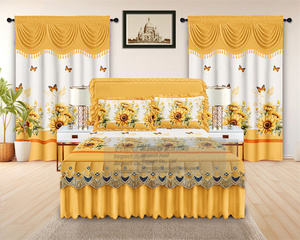 Ensemble de <span class=keywords><strong>literie</strong></span> de luxe à imprimé floral 5 pièces avec jupe de lit matelassée, rideau en dentelle et taies d'oreiller - Textile de maison - Product Image 1