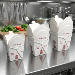 Contenitori in Carta per Asporto Cinese di Grado Alimentare con Manico a Chiusura per Catering e Consegna di Cibo - Product Image 4