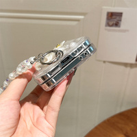 Étui de téléphone élégant et raffiné avec fleur d'iris, perles et cœur scintillant pour Samsung Galaxy Z Fold 7, avec dragonne perlée pour Z Flip 7-3