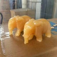 Statue élégante en calcite jaune naturelle, paire de figurines d'éléphant sculptées à la main en pierres précieuses, sculpture en jade feng shui, décoration pour la maison
