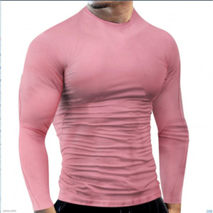 Men's Long Sleeve Solid Color O-Neck Slim Fit Compression <b>T</b>-<b>Shirt</b> Quick Dry Knitted <b>Polyester</b> Casual Sport Top - Product Image 4