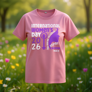 T-shirt per la Giornata Internazionale della Donna 2026, casual da donna, con stampa viola, girocollo, manica corta, 100% cotone jersey, primavera estate - Product Image 2