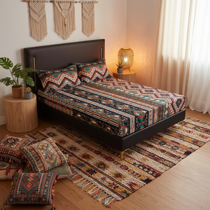 Ensemble trois pièces bohème violet, <span class=keywords><strong>imprimé</strong></span> tissé, couette de qualité, ensemble de draps en microfibre, ensemble de literie 100% polyester pour la maison - Product Image 1