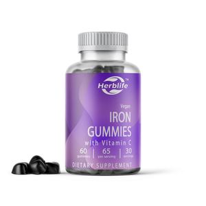 Complément alimentaire en gommes de fer OEM/ODM, vente chaude, pour femmes et hommes - 60 gommes végétaliennes avec vitamine C, saveur de raisin naturelle - Product Image 1